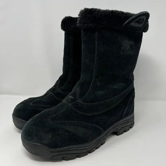 Sorel Waterfall Slip 2 NL1782 Suede Insulated Thinsulate Zip Black Women US 10 - Picture 2 of 12